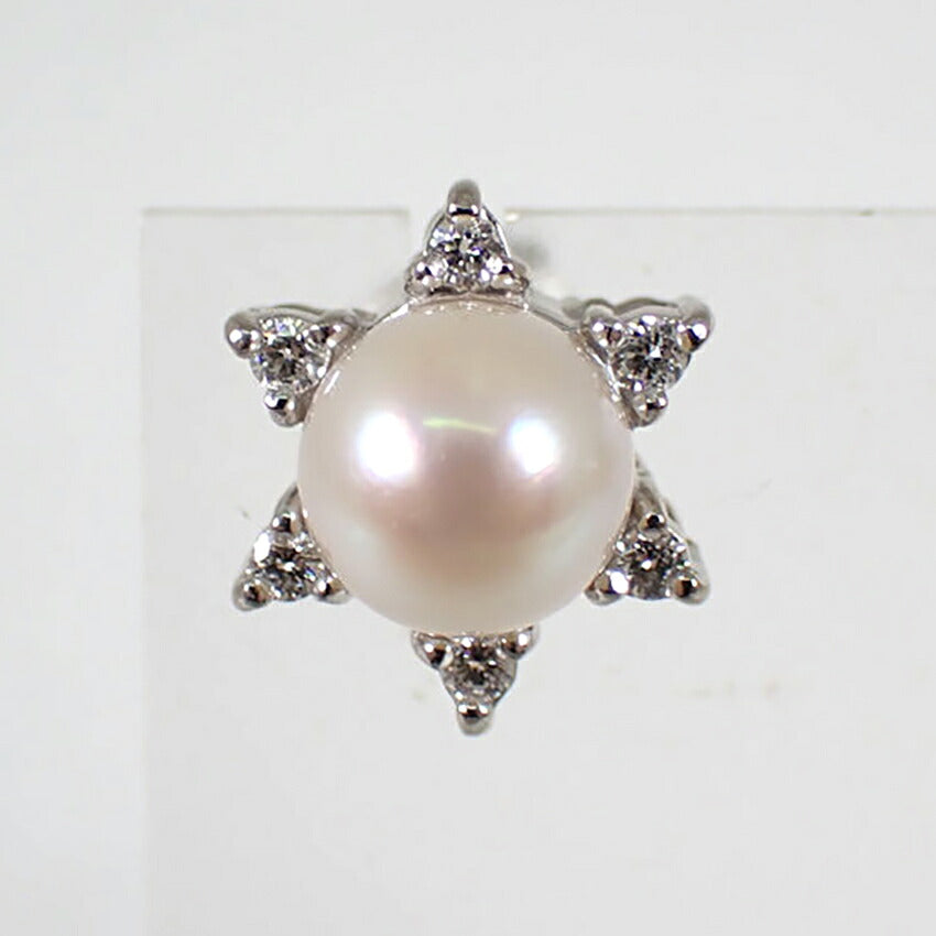 【中古】MIKIMOTO/ミキモト K18WG アコヤ真珠 ダイヤモンド ピアス /j334-6