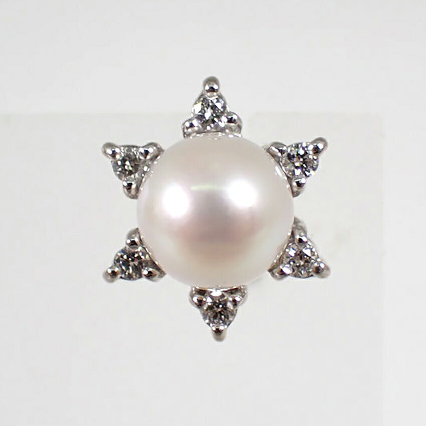 【中古】MIKIMOTO/ミキモト K18WG アコヤ真珠 ダイヤモンド ピアス /j334-6