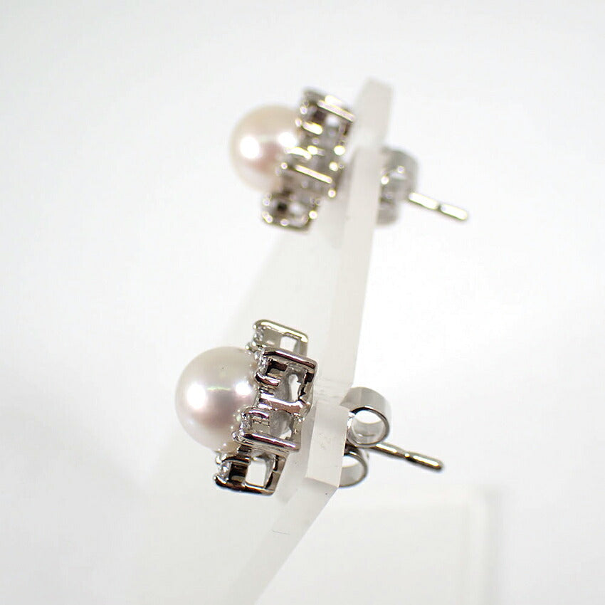 【中古】MIKIMOTO/ミキモト K18WG アコヤ真珠 ダイヤモンド ピアス /j334-6
