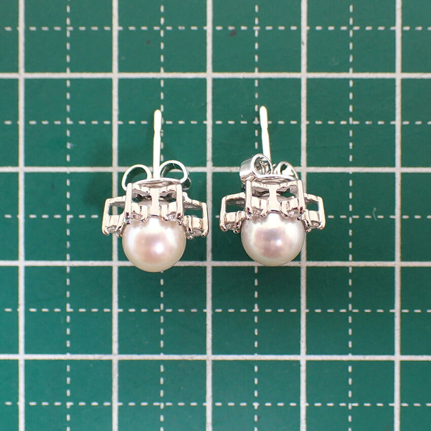 【中古】MIKIMOTO/ミキモト K18WG アコヤ真珠 ダイヤモンド ピアス /j334-6