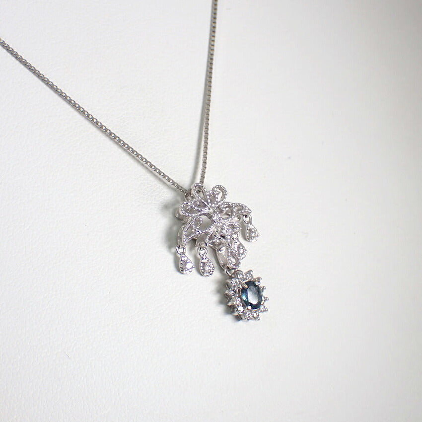 【中古】K18WG/アレキサンドライト/ダイヤモンド/ペンダント/ネックレス/J49-6