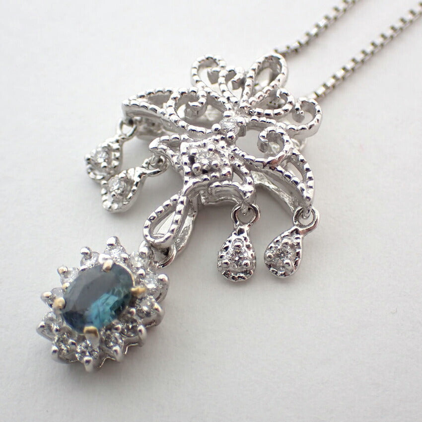 【中古】K18WG/アレキサンドライト/ダイヤモンド/ペンダント/ネックレス/J49-6