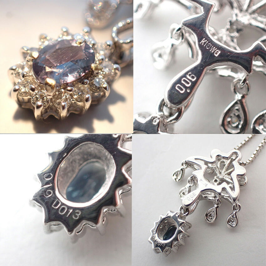 【中古】K18WG/アレキサンドライト/ダイヤモンド/ペンダント/ネックレス/J49-6