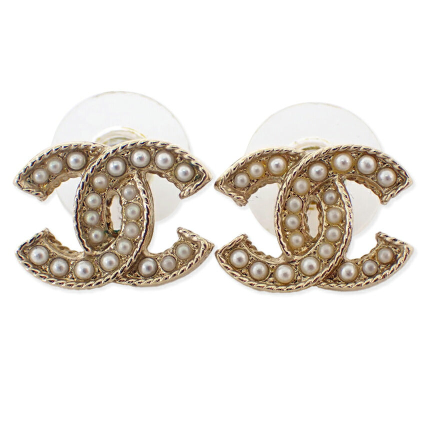 【中古】CHANEL/シャネル ココマーク フェイクパール ピアス/j55-49