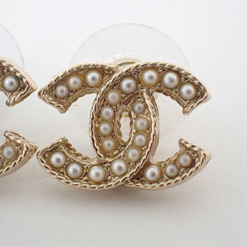 【中古】CHANEL/シャネル ココマーク フェイクパール ピアス/j55-49