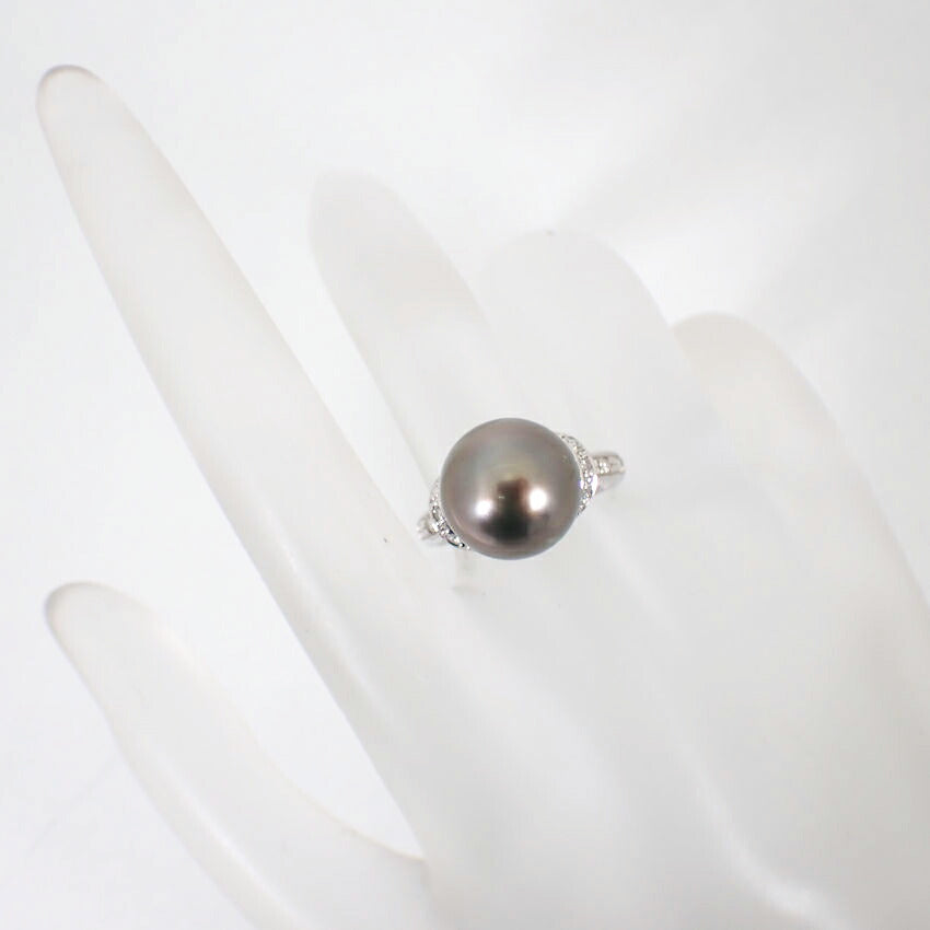 【中古】 Pt900 ブラックパール/ダイヤモンド リング /11号/j67-10