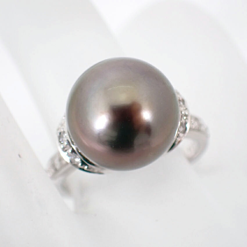 【中古】 Pt900 ブラックパール/ダイヤモンド リング /11号/j67-10
