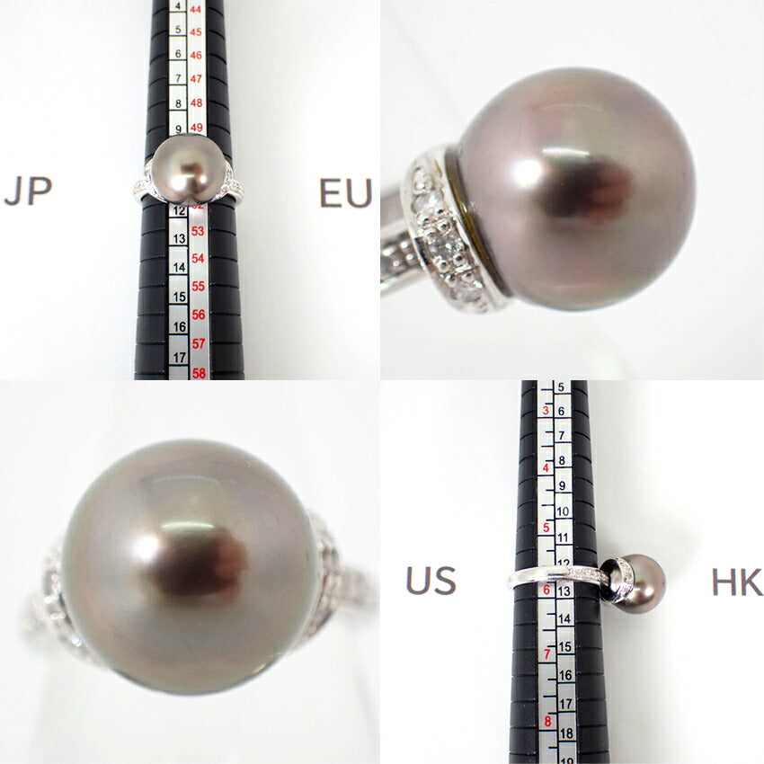 【中古】 Pt900 ブラックパール/ダイヤモンド リング /11号/j67-10