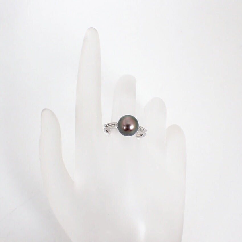 【中古】 Pt900 ブラックパール/ダイヤモンド リング /13号/j76-60