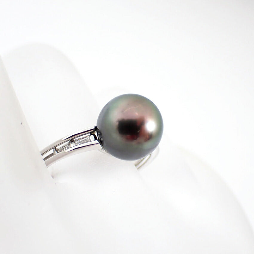 【中古】 Pt900 ブラックパール/ダイヤモンド リング /13号/j76-60
