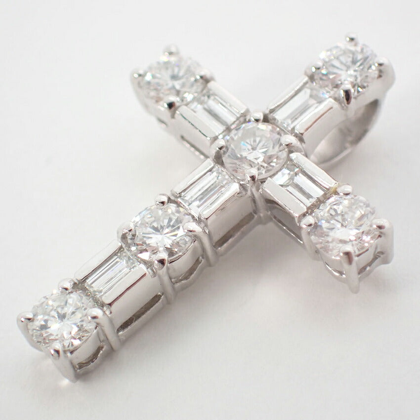 【中古】Pt900 ダイヤモンド クロスモチーフ  ペンダントトップ/j83-2