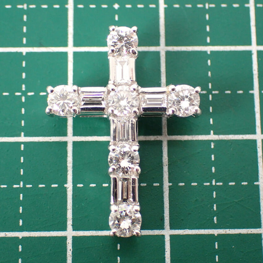 【中古】Pt900 ダイヤモンド クロスモチーフ  ペンダントトップ/j83-2