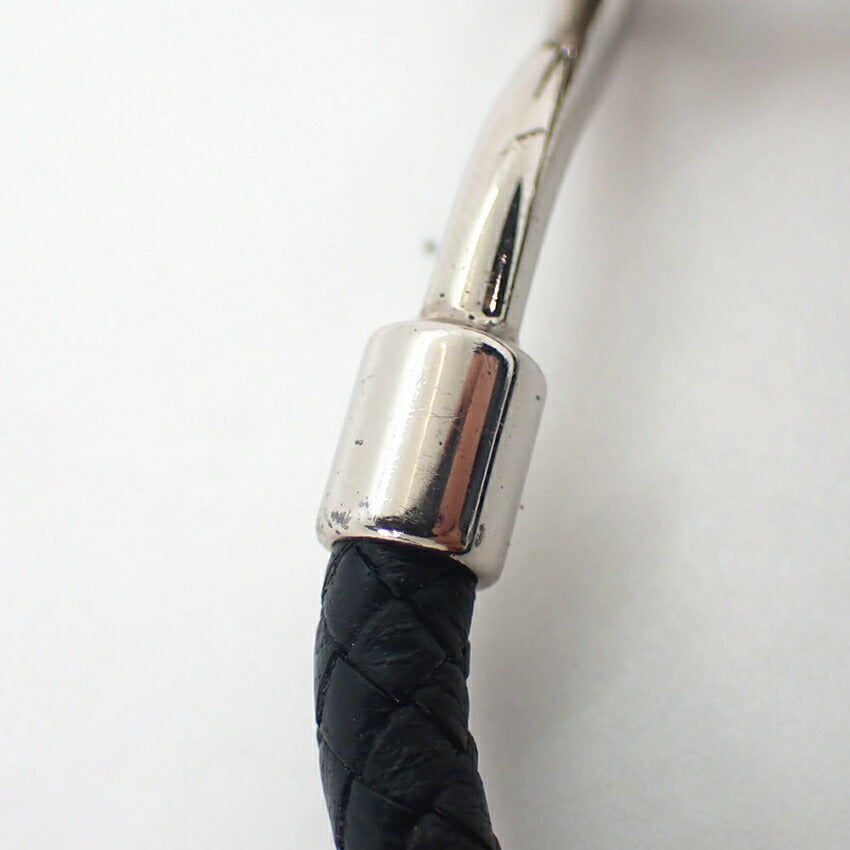 【中古】HERMES/エルメス/黒革/網/フック/シルバー色金具/ブレスレット/バングル/j86-3