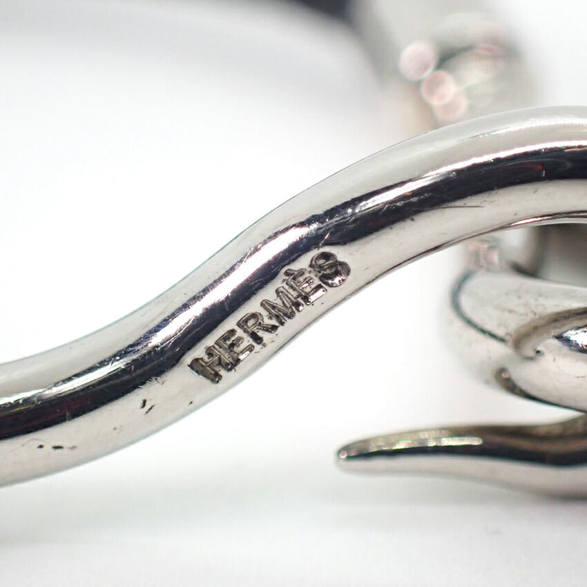 【中古】HERMES/エルメス/黒革/網/フック/シルバー色金具/ブレスレット/バングル/j86-3
