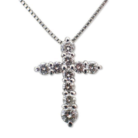 【中古】Pt900/850 ダイヤモンド/0.50ct クロス ペンダント/ネックレス/j95-6