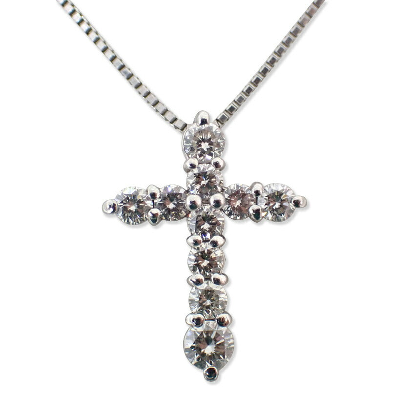 【中古】Pt900/850 ダイヤモンド/0.50ct クロス ペンダント/ネックレス/j95-6