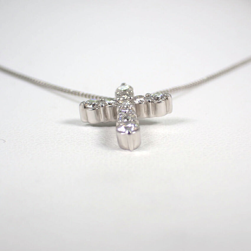 【中古】Pt900/850 ダイヤモンド/0.50ct クロス ペンダント/ネックレス/j95-6