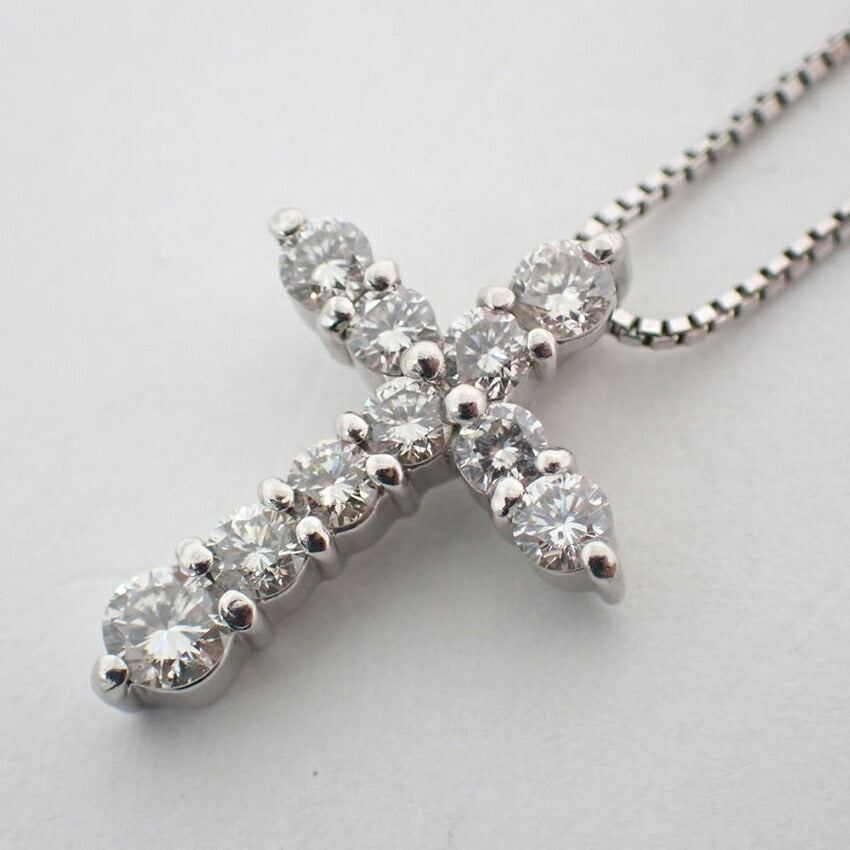 【中古】Pt900/850 ダイヤモンド/0.50ct クロス ペンダント/ネックレス/j95-6