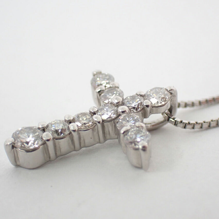 【中古】Pt900/850 ダイヤモンド/0.50ct クロス ペンダント/ネックレス/j95-6